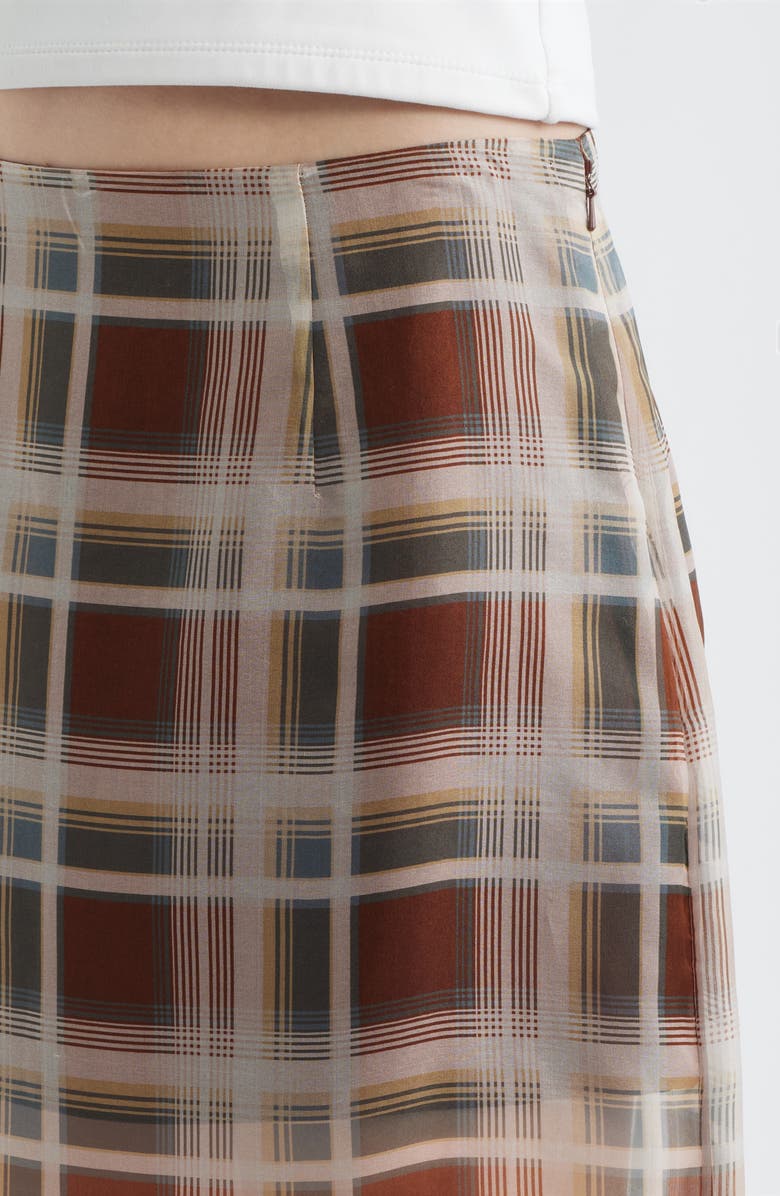 FRAME The Plaid Silk Organza Midi Skirt, Alternate, color, Silver Peony Multi