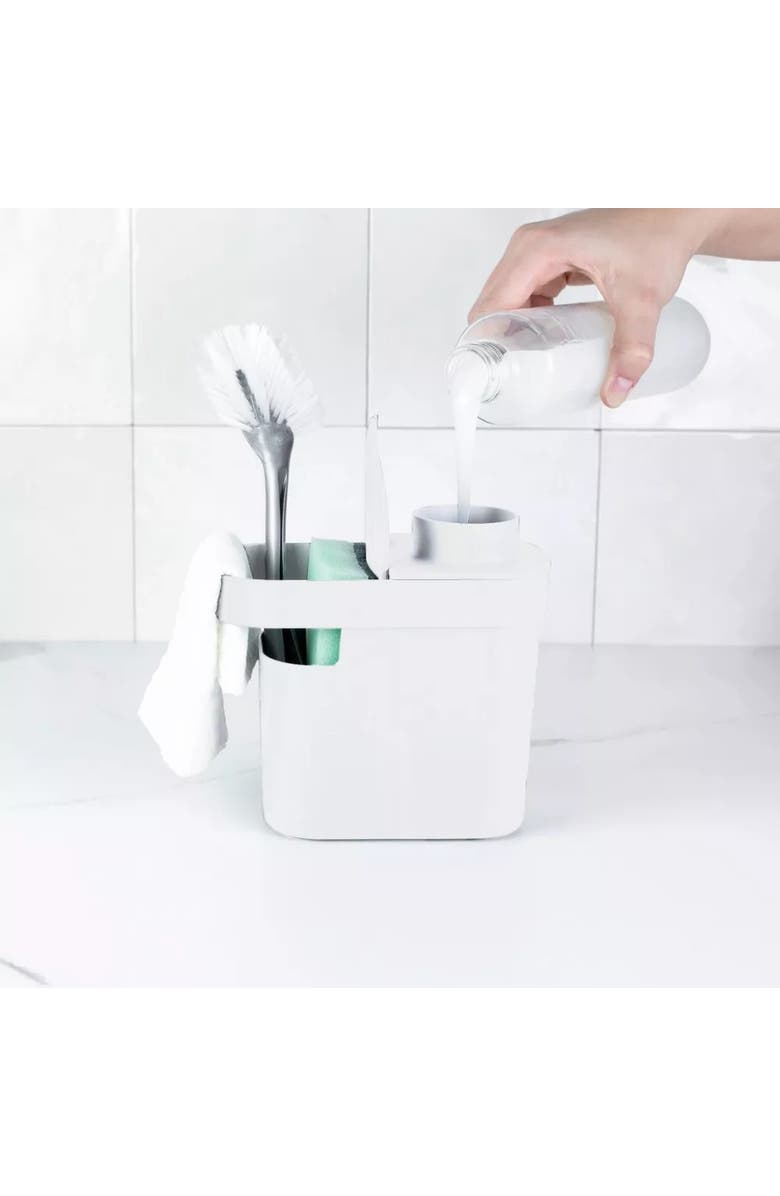 OU Durable Kitchen Soap Dispenser Organizer with Sponge and Dish Brush Holder, 22 oz, Alternate, color, White
