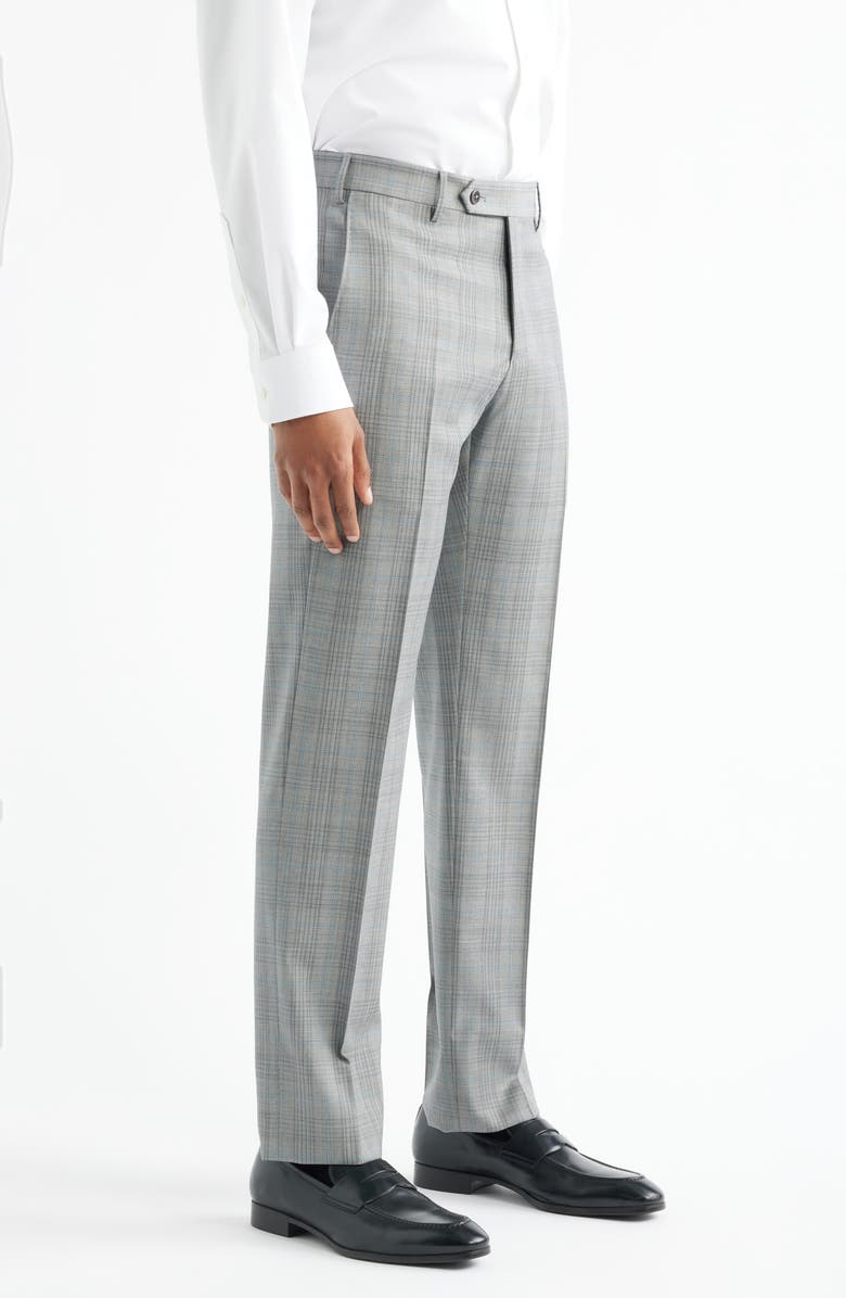 Zanella Parker Flat Front Plaid Wool Dress Pants, Alternate, color, Stone