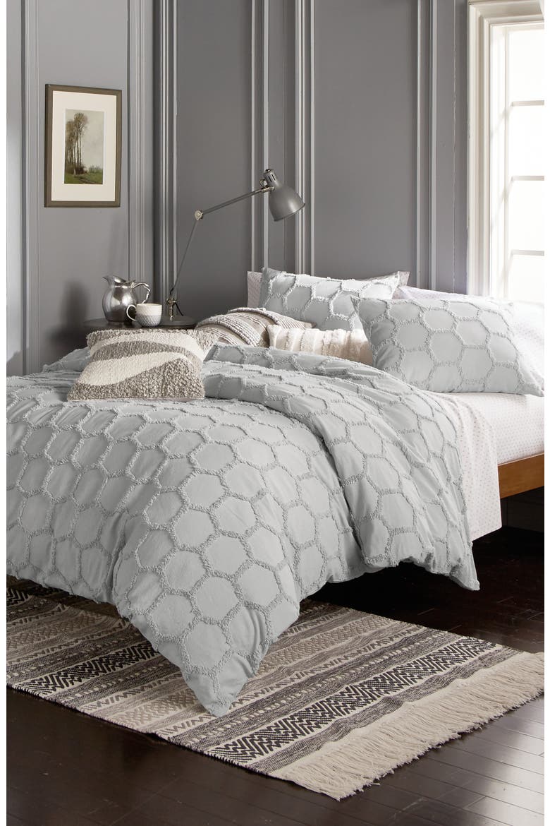 Chenille Honeycomb Comforter & Sham Set, Alternate, color, GREY