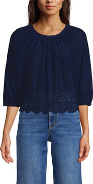 Lands' End Gathered Eyelet Top