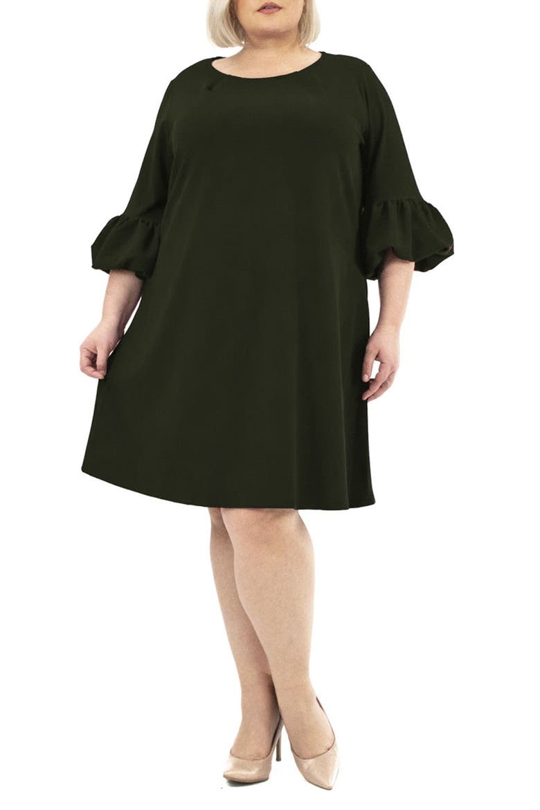Solid Three-Quarter Bell Sleeve Shift Dress, Main, color, DARK OLIVE