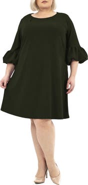 Nina Leonard Solid Three-Quarter Bell Sleeve Shift Dress