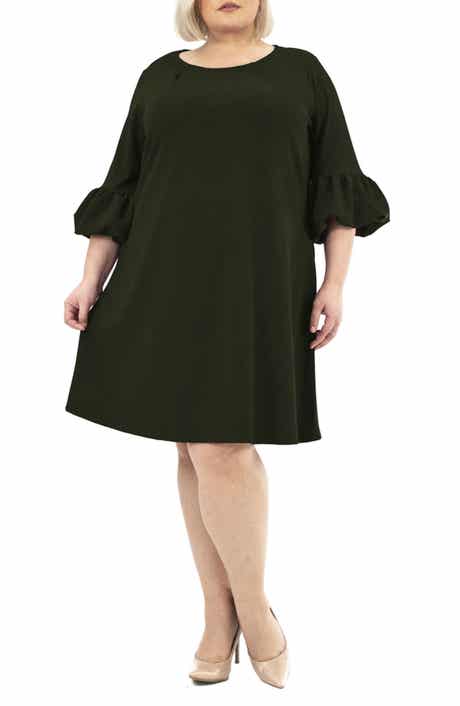 Nina Leonard Solid Three-Quarter Bell Sleeve Shift Dress