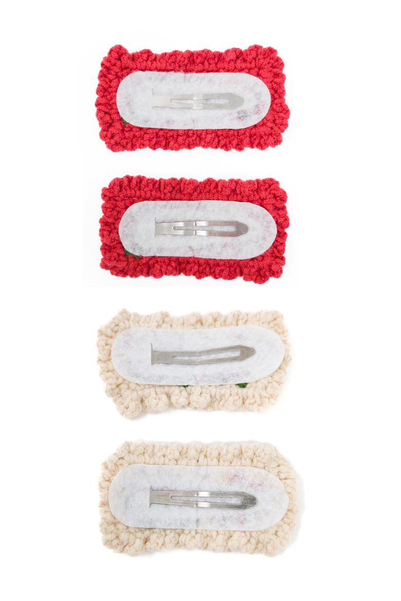 Hand-Crocheted Floral Hair Clip Set of 4, Alternate, color, Red & Cream