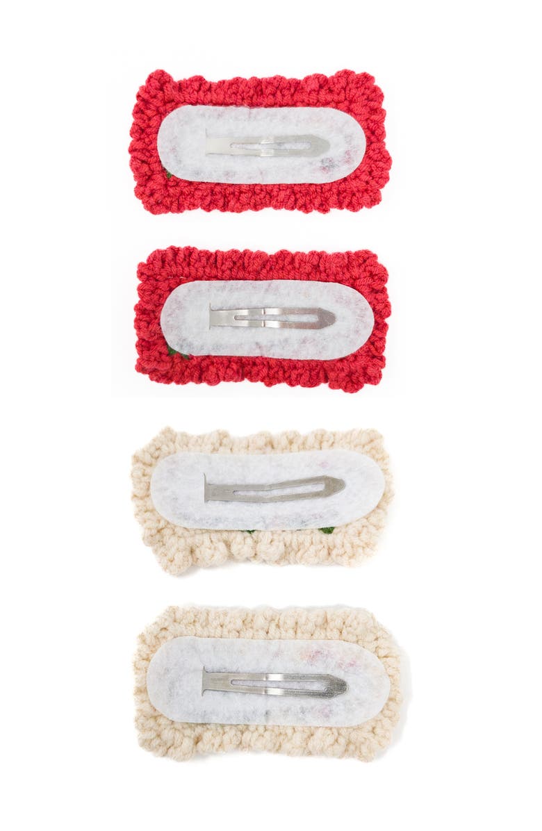 Puttisu Hand-Crocheted Floral Hair Clip Set of 4, Alternate, color, Red & Cream