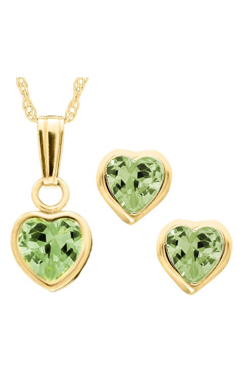 14k Gold Birthstone Necklace & Stud Earrings