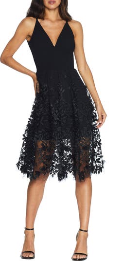◆Dress the Population Vネック刺繍メッシュカクテルドレス Dress the Population Darleen V-Neck Embroidered Mesh