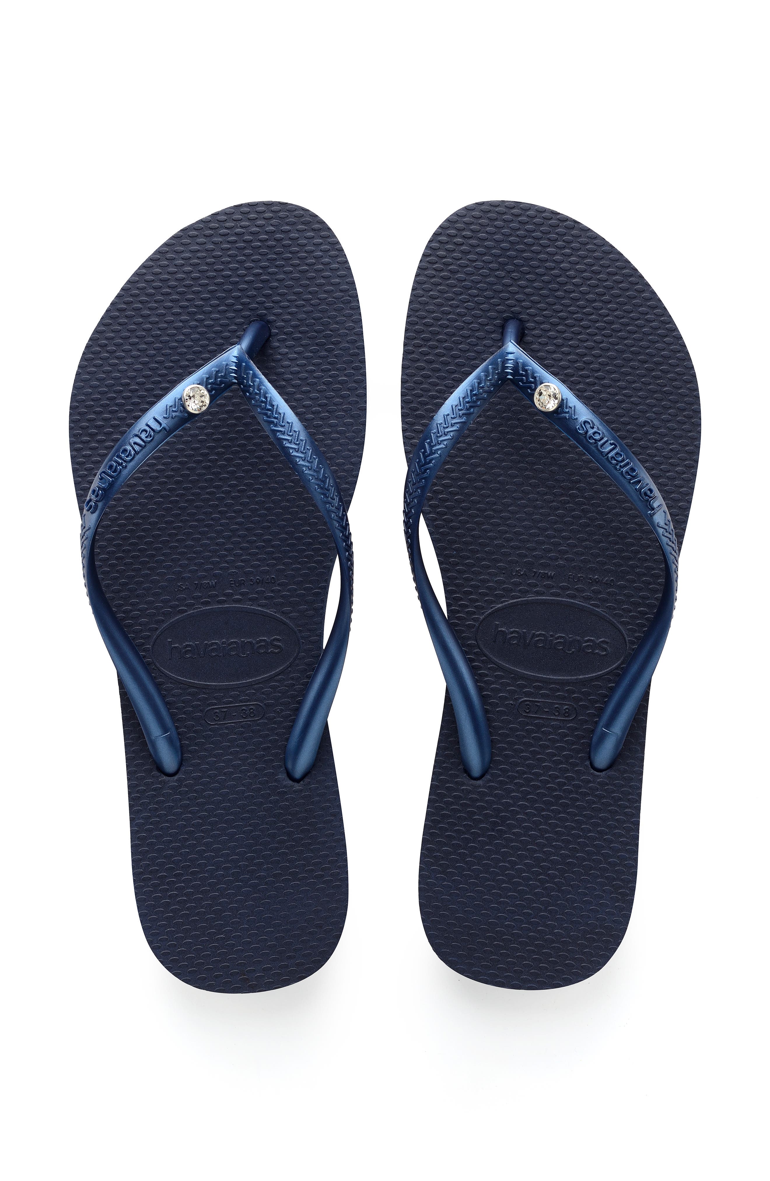'Slim Crystal Glamour' Flip Flop, Main, color, NAVY BLUE