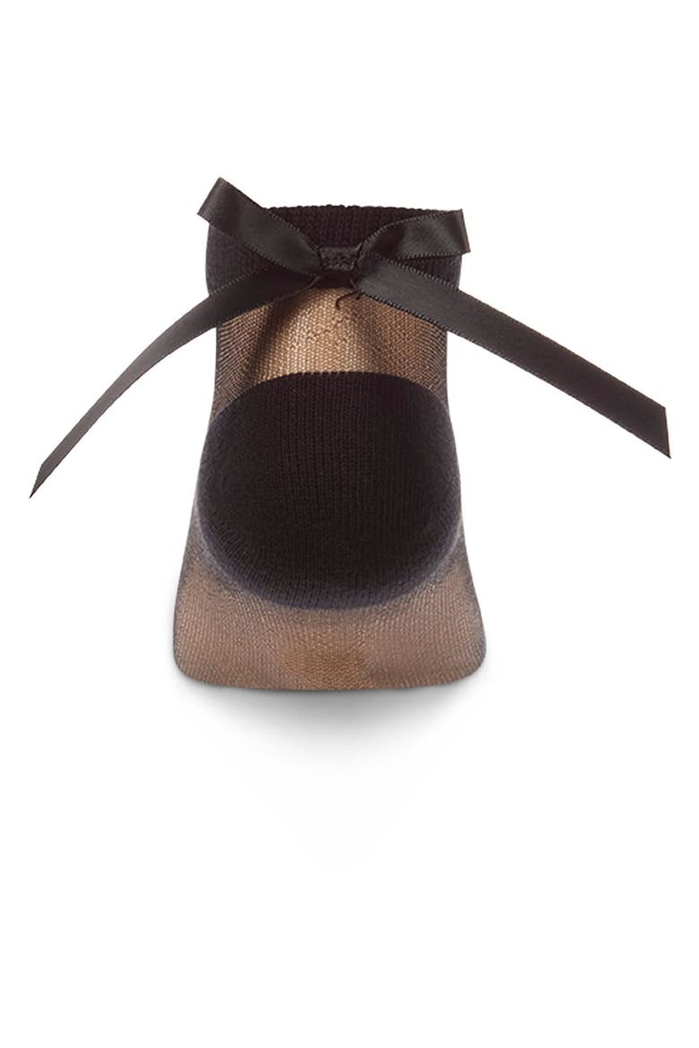 Silky-Sheer Micro-Mesh Ankle Sock with Satin Bow, Alternate, color, Black