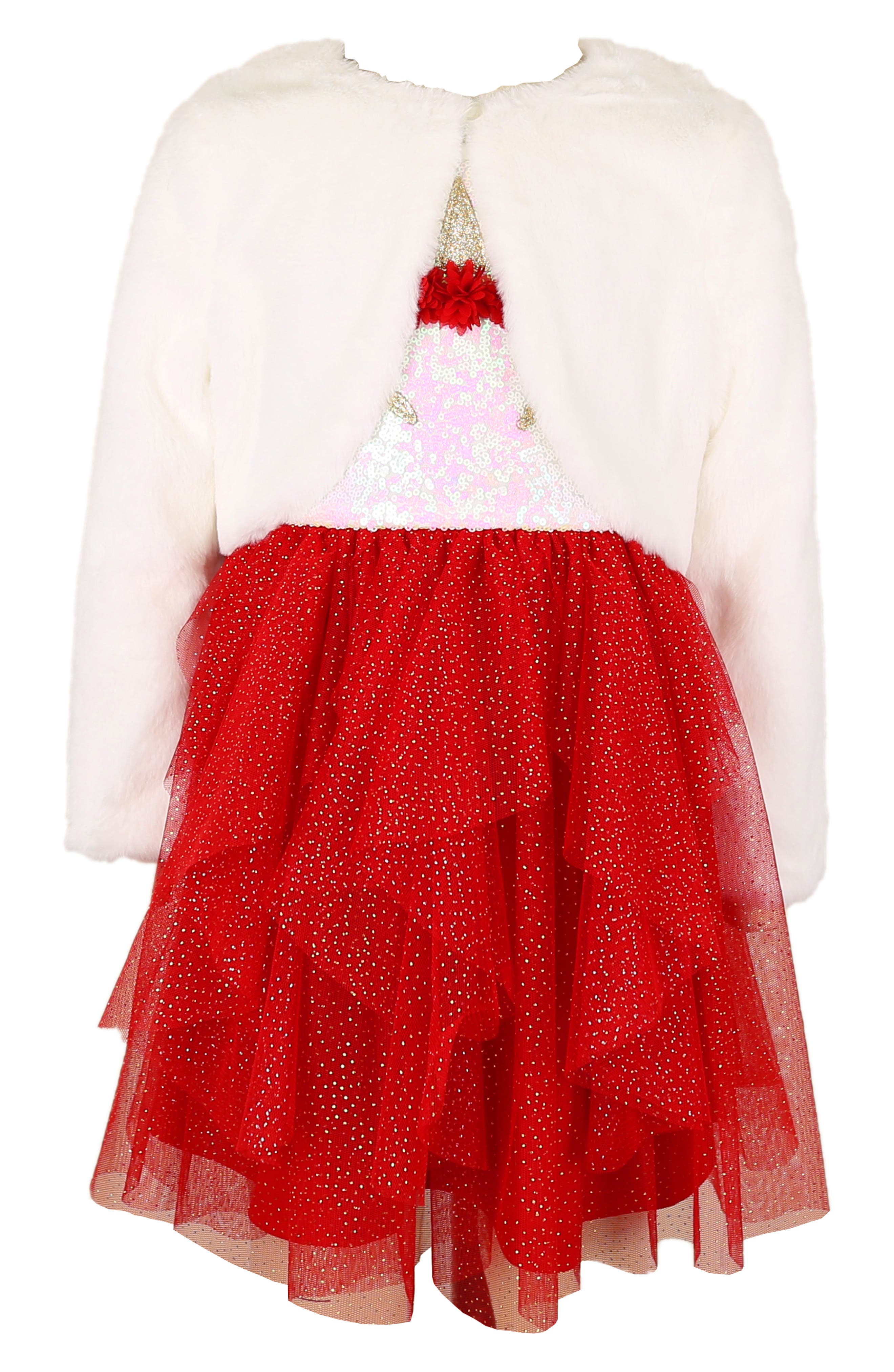Zunie Kids' Unicorn Party Dress & Faux Fur Cardigan Set