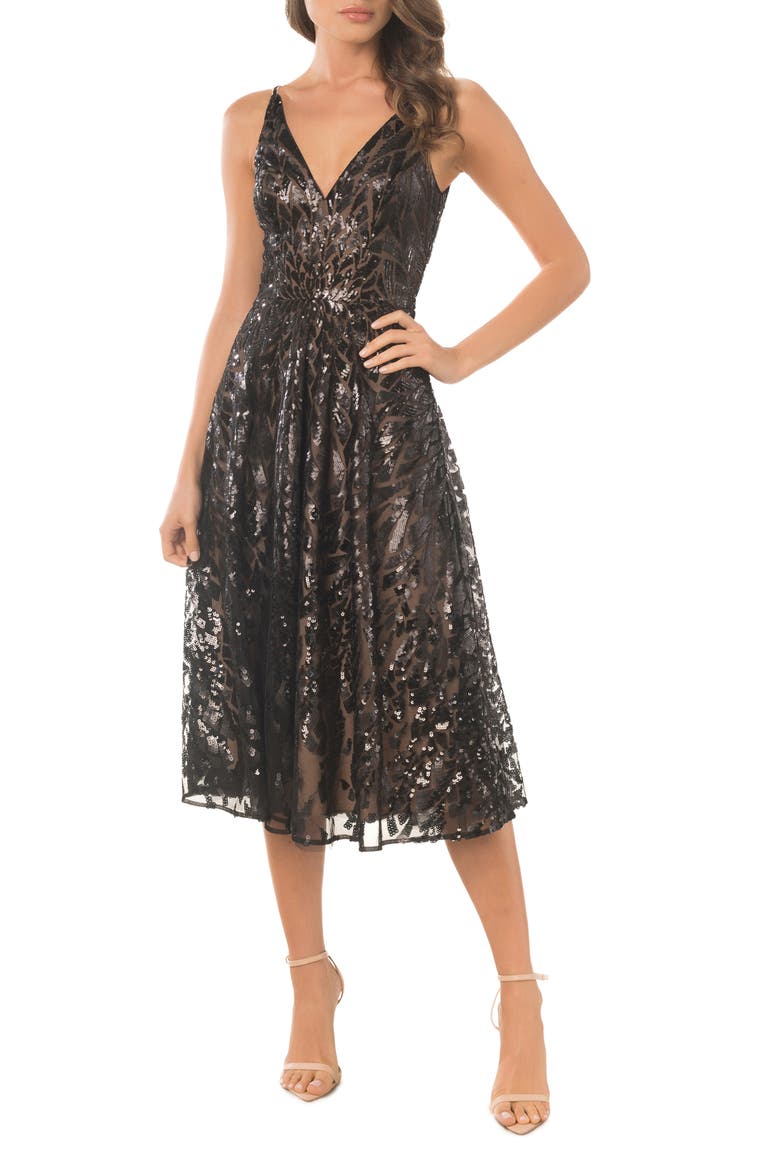 Elisa Sequin Sleeveless Dress, Main, color, BLACK MULTI