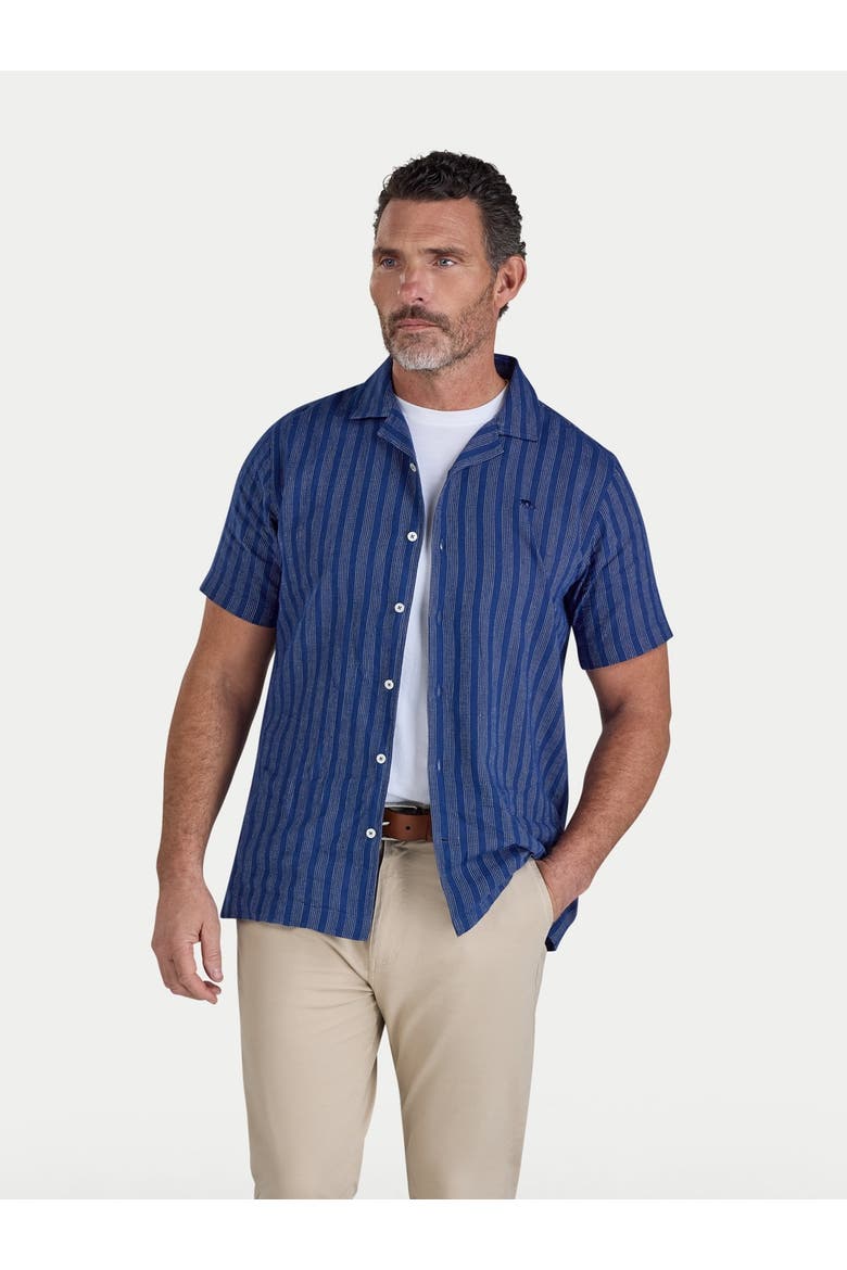 Athen Stripe Linen Blend Shirt, Main, color, Navy