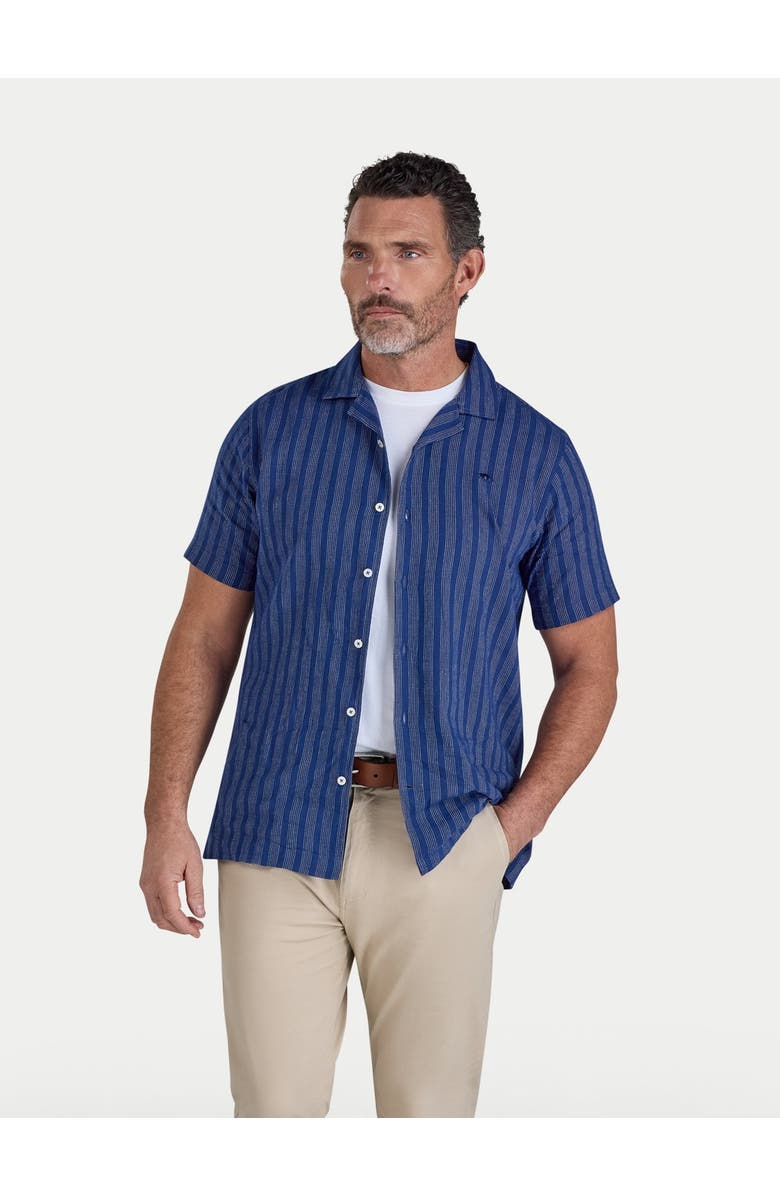 Raging Bull Athen Stripe Linen Blend Shirt, Main, color, Navy
