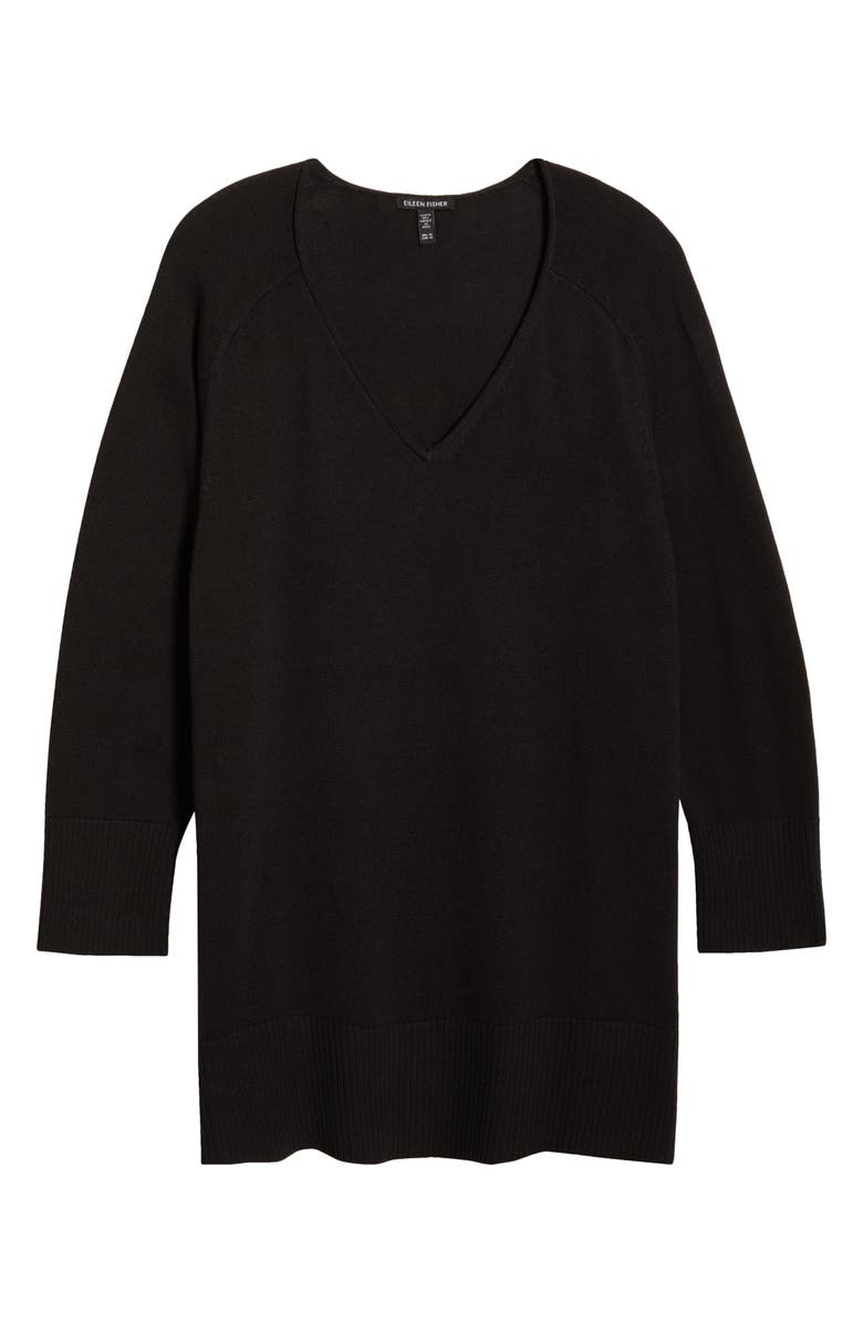 Eileen Fisher V-Neck Organic Cotton Blend Sweater, Alternate, color, Black