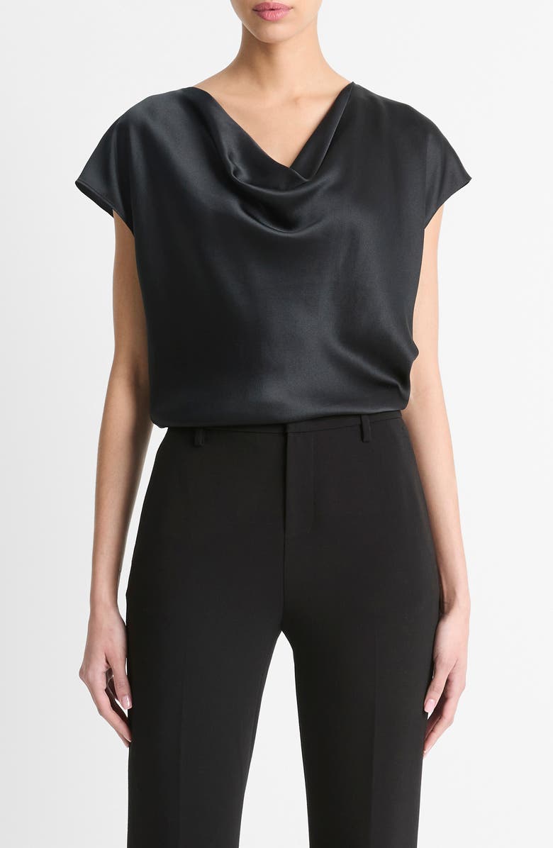Vince Cowl Neck Silk Blouse, Main, color, Black