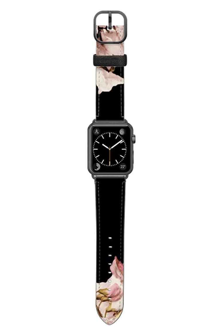 Sweet Pea Faux Leather Apple Watch® Watchband, Alternate, color, BLACK/ FLORAL/ SPACE GREY