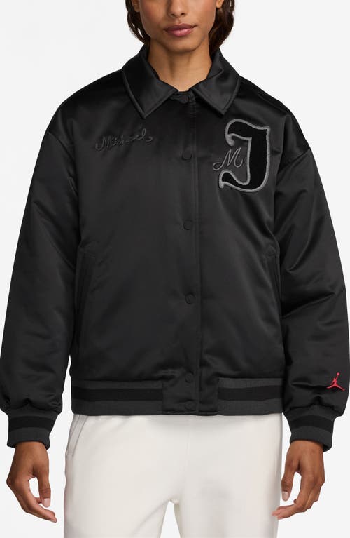 JORDAN JORDAN CHENILLE PATCH SATIN VARSITY BOMBER JACKET