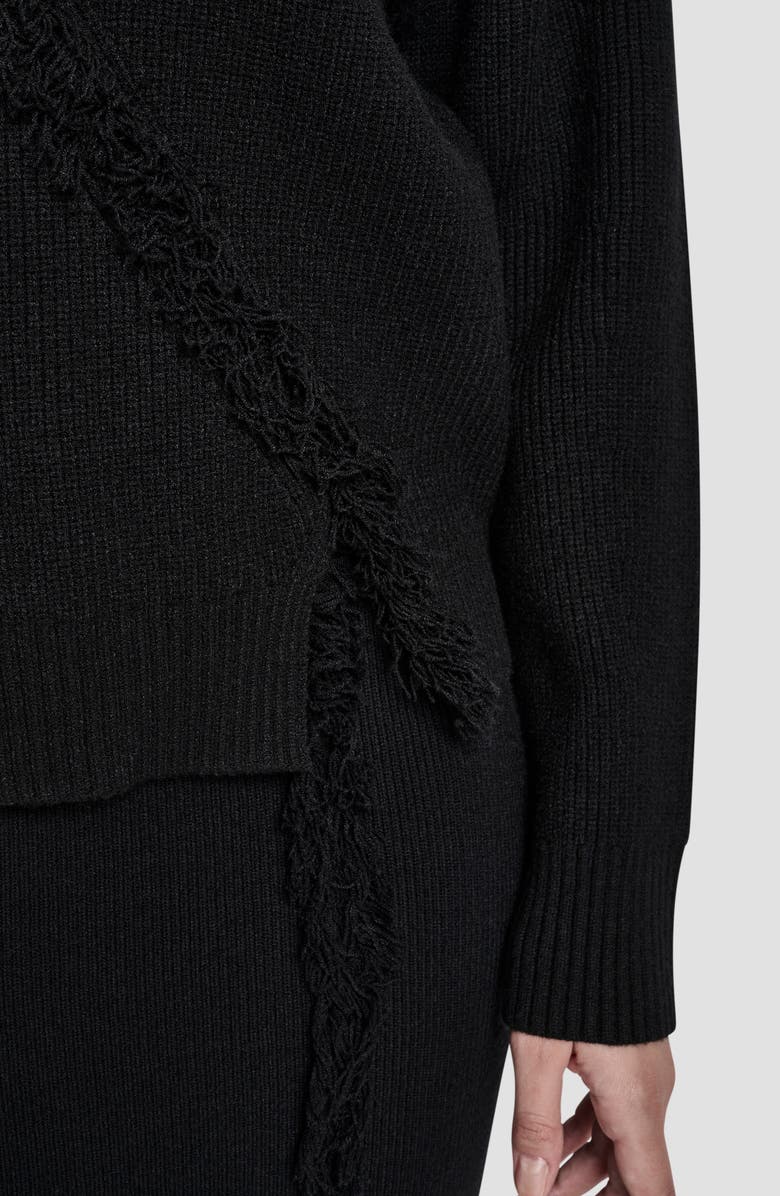 DKNY Fringe Detail Rib Sweater, Alternate, color, Black