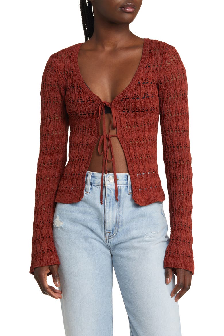Pointelle Cardigan, Main, color, ORANGE