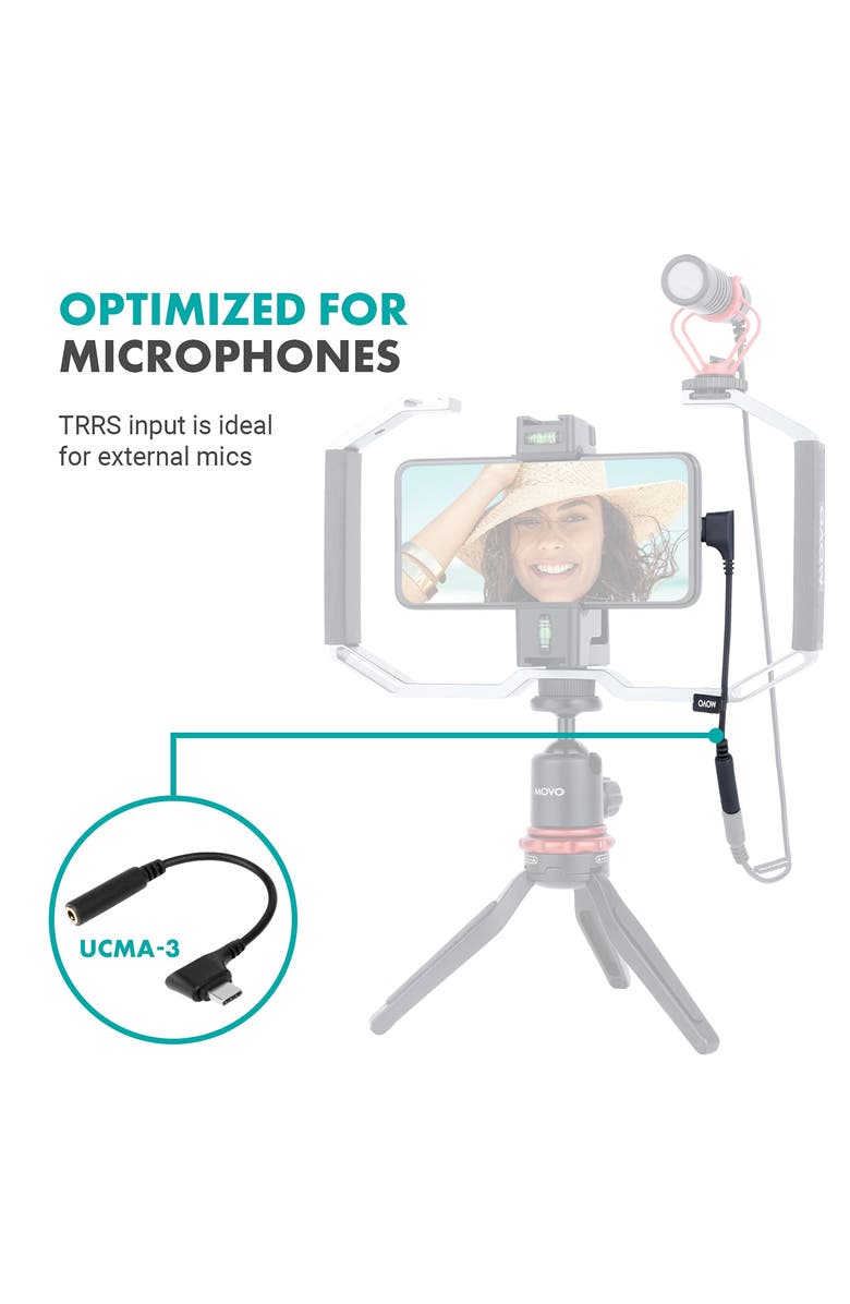 MOVO UCMA-3 Female 3.5mm TRRS to USB-C Right Angle Mic. Cable, Alternate, color, Black