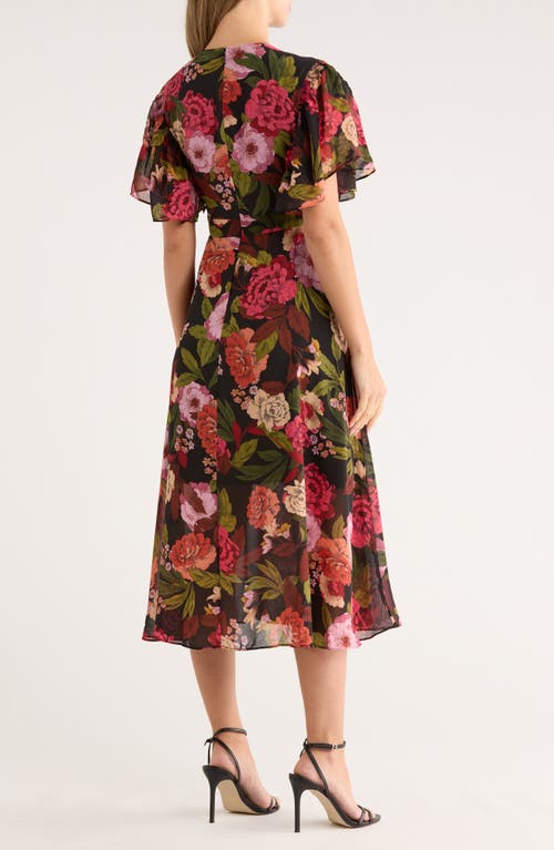 Vince Camuto Floral Flutter Sleeve Chiffon Faux Wrap Dress In Multi