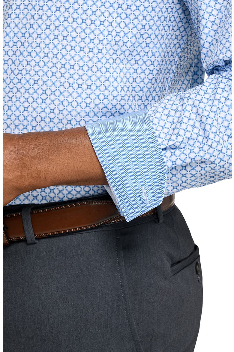 Slim Fit Blue Geometric Print Performance Dress Shirt, Alternate, color, WHITE/ BLUE