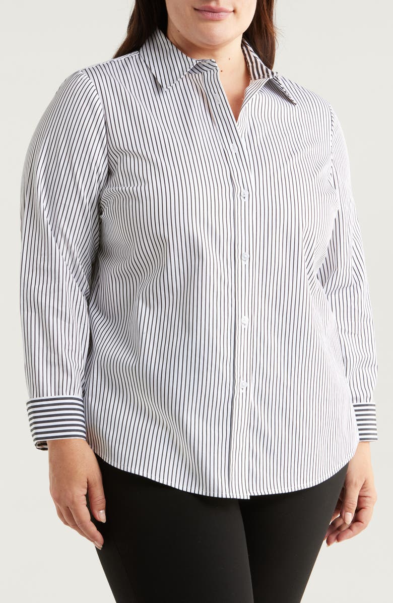 Anne Klein Stripe Cotton Poplin Button-Up Shirt, Main, color,