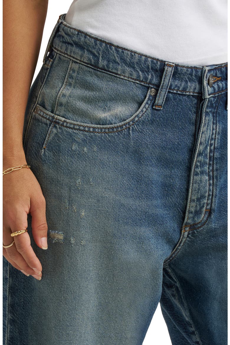 Darted Slouch Distressed Raw Hem Denim Bermuda Shorts, Alternate, color, HEAVY RAINFALL