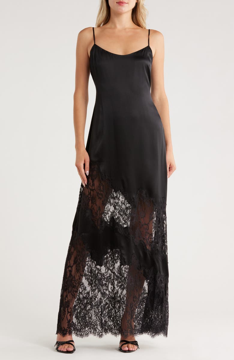 L'AGENCE Silvana Lace Inset Silk Gown, Main, color,