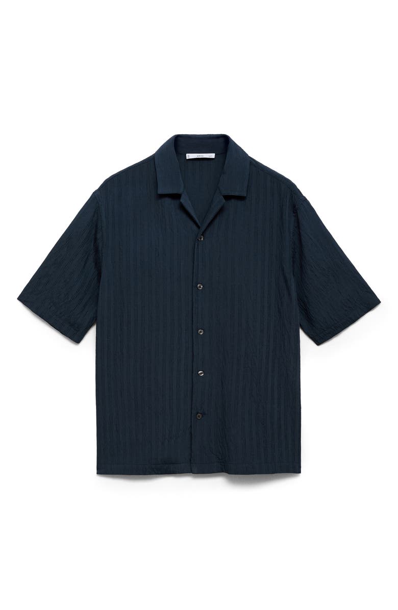 MANGO Stripe Embroidered Camp Shirt, Alternate, color, Navy