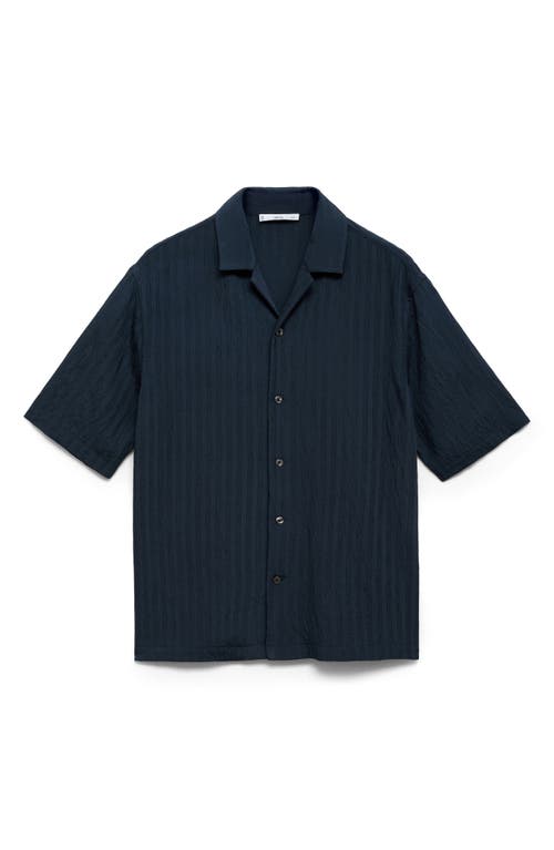 Mango Stripe Embroidered Camp Shirt In Blue