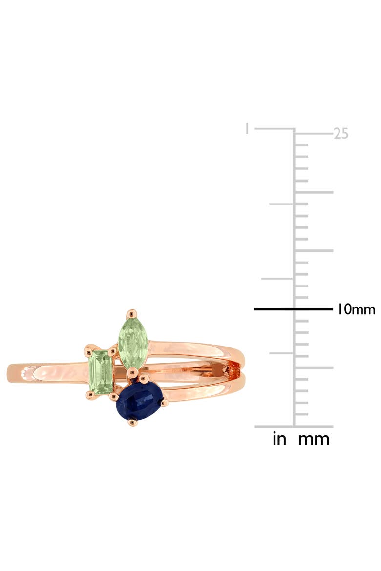 Gemstone 3-Stone Cluster Split-Shank Ring, Alternate, color, Sapphire/Rose-Plated