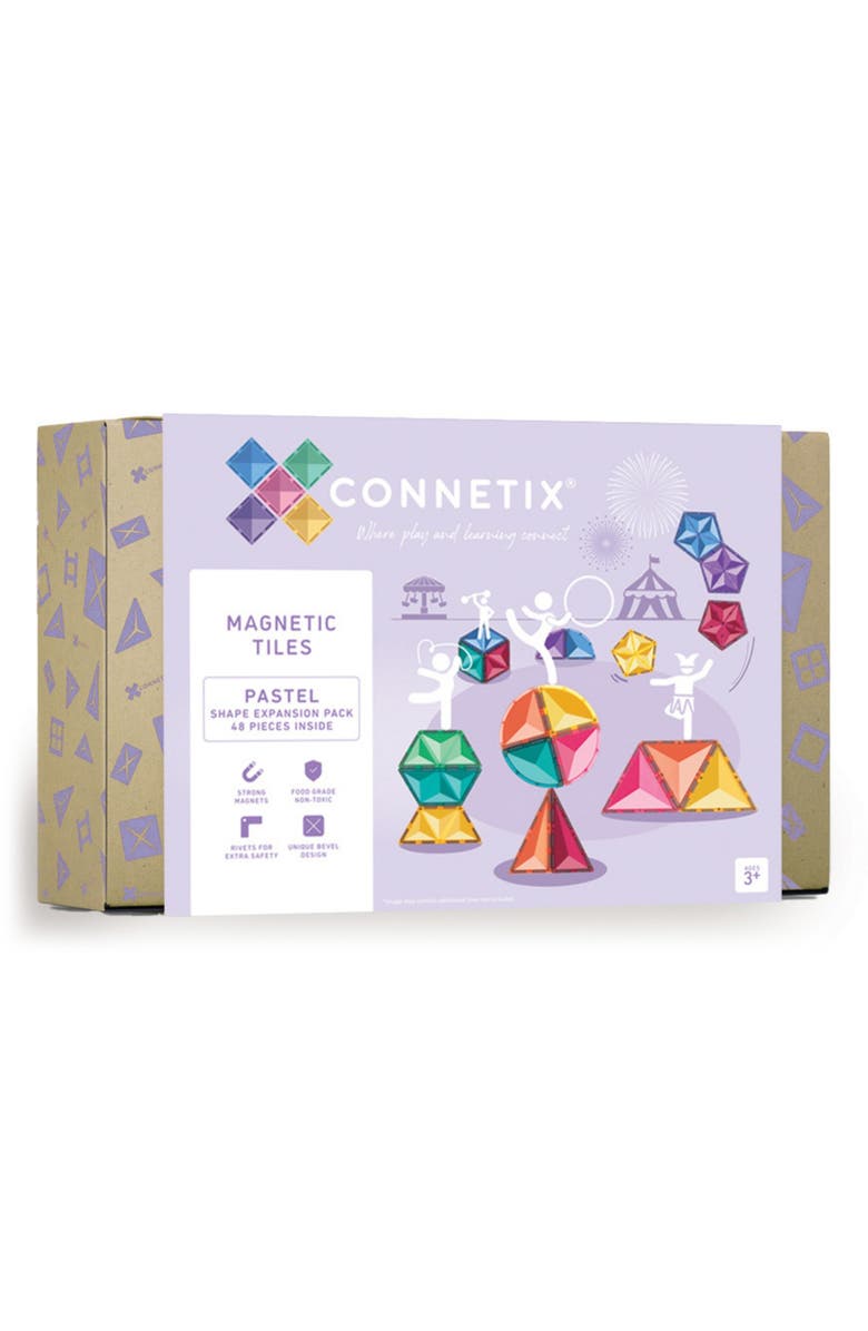 CONNETIX Kids' Pastel Magnetic Tiles 48-Piece Shape Expansion Pack, Main, color, Pastel