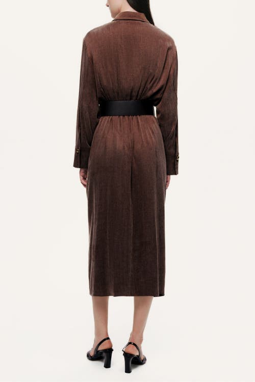 Nocturne Belted Draped Shirt-collar Maxi Dress In Brown