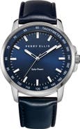 Perry Ellis Solar Leather Strap Watch, 41mm