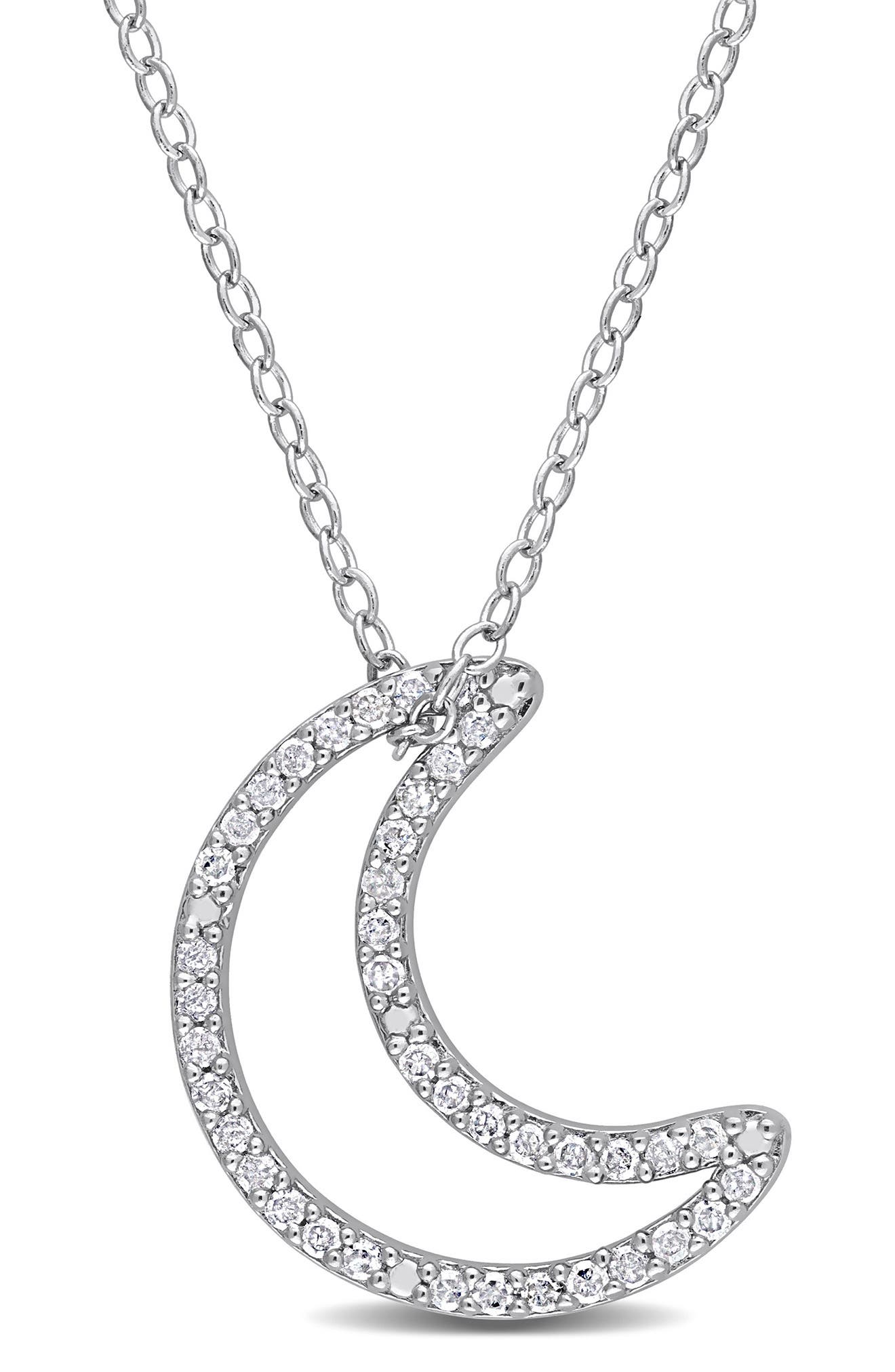 Delmar Sterling Silver Diamond Moon Pendant Necklace - 0.20 ctw