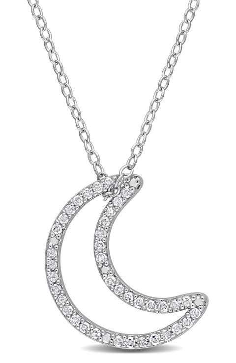 Sterling Silver Diamond Moon Pendant Necklace - 0.20 ctw
