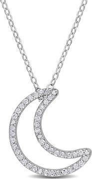 DELMAR Sterling Silver Diamond Moon Pendant Necklace - 0.20 ctw