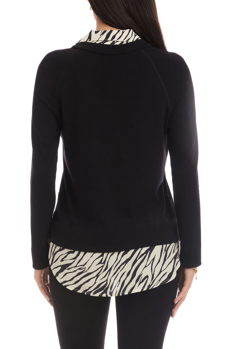 Karen Kane Mixed Media Layered Sweater, Alternate, color, Black Zebra Print