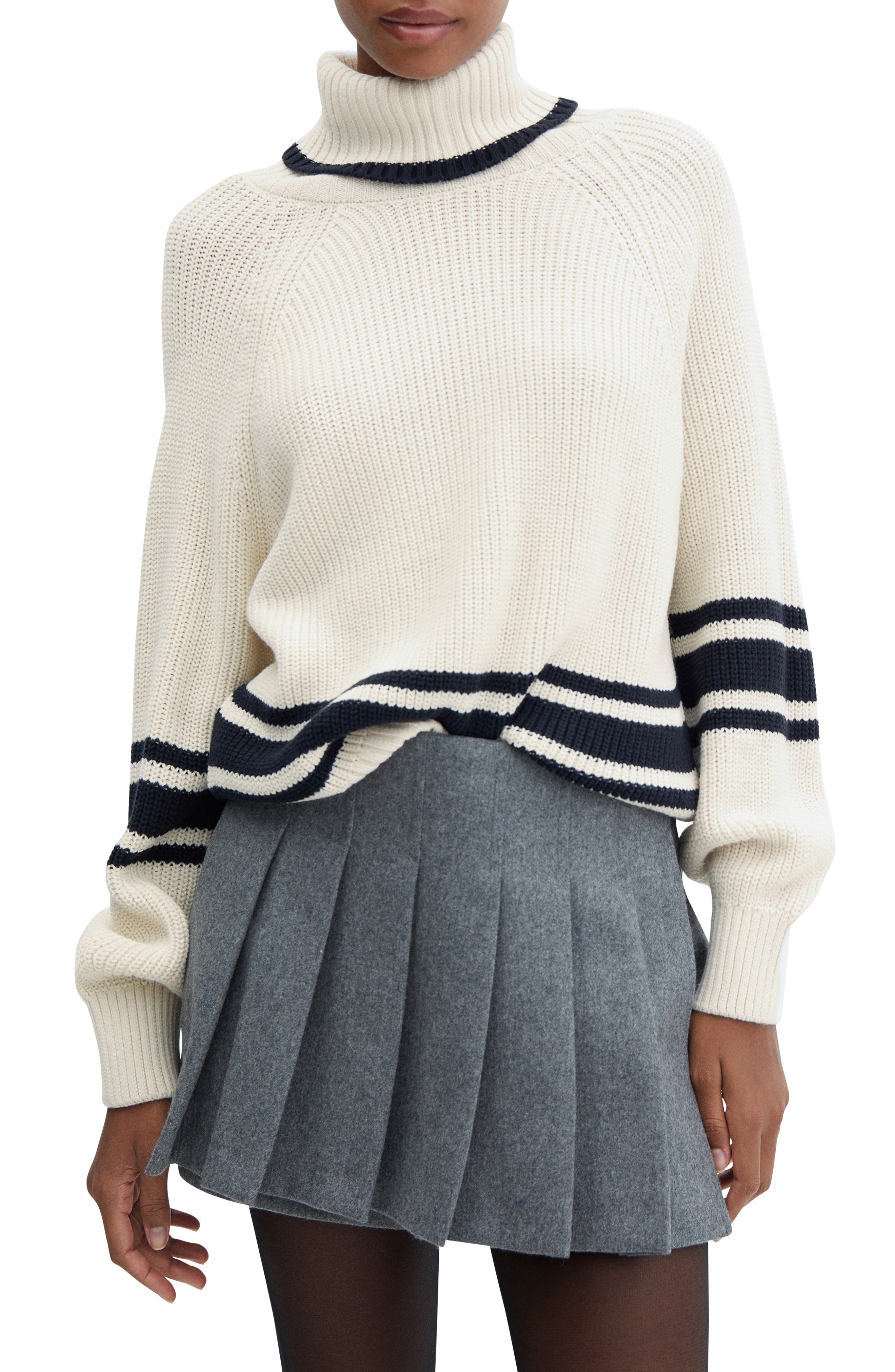 MANGO Stripe Turtleneck Sweater
