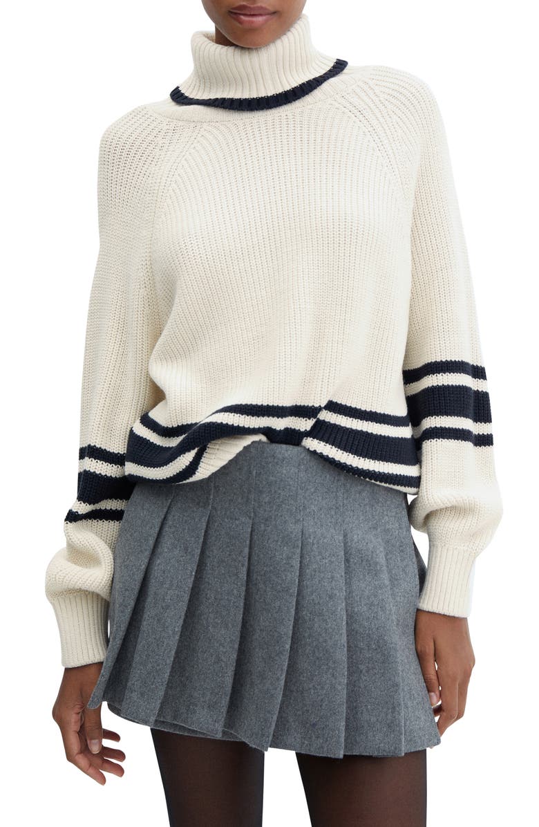 MANGO Stripe Turtleneck Sweater, Main, color, 