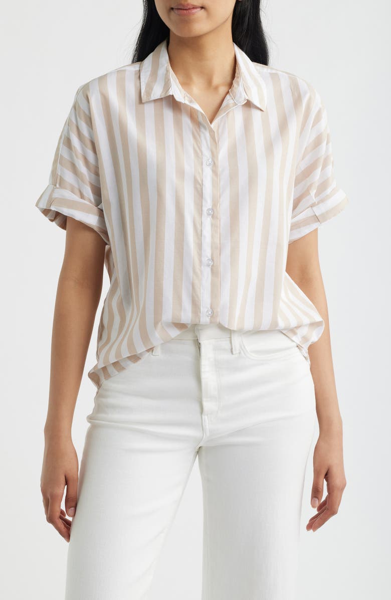 beachlunchlounge Chase Cotton & Modal Button-Up Shirt, Main, color, Toasted Khaki