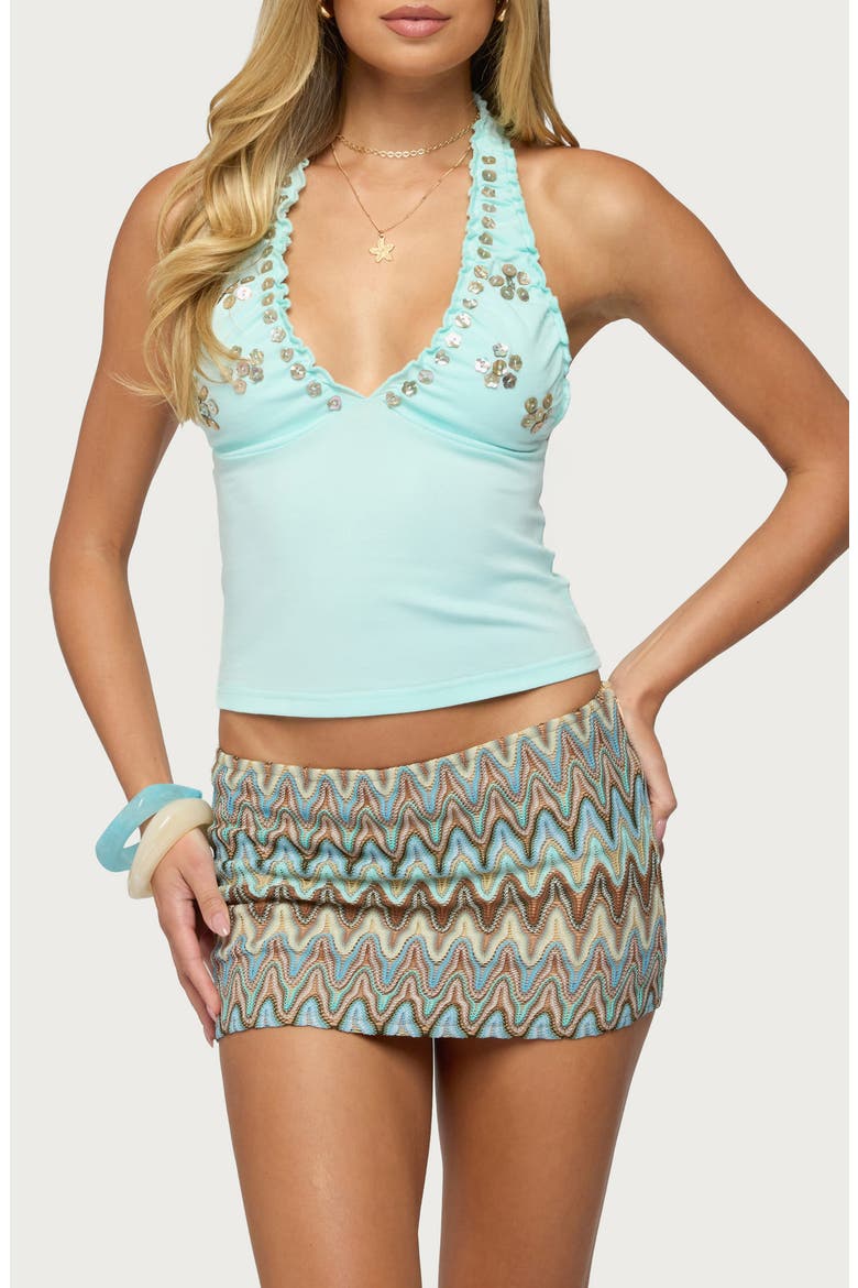 Chana Sequin Flower Halter Top, Main, color, LIGHT-BLUE