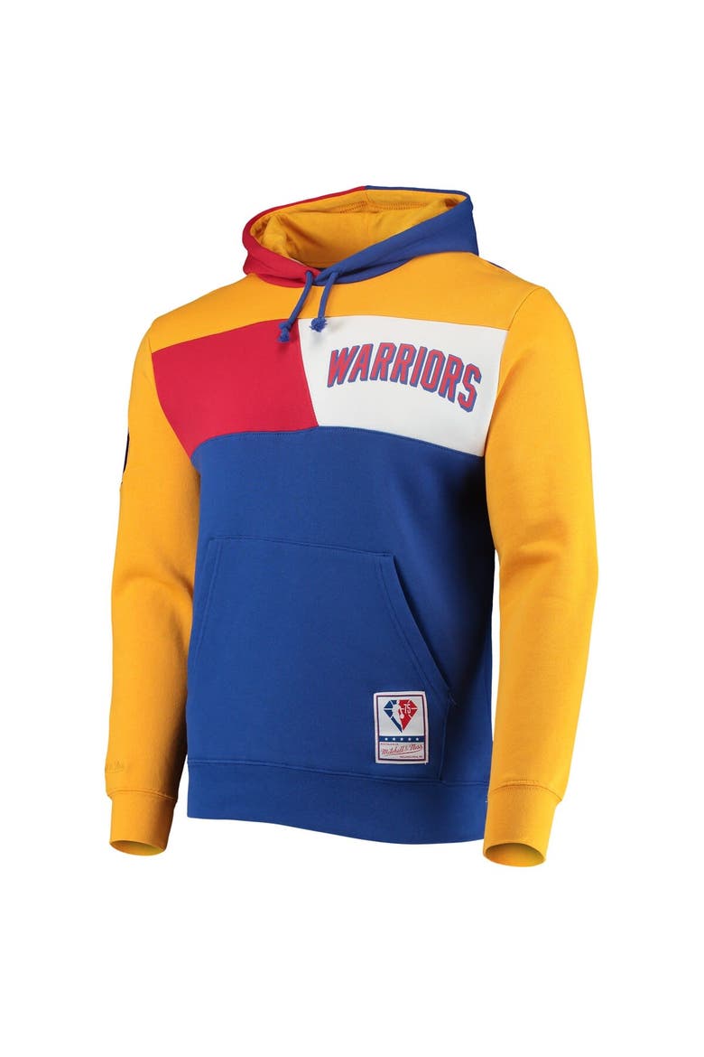 Men's Mitchell & Ness Royal San Francisco Warriors Hardwood Classics 75th Anniversary Colorblock Pullover Hoodie, Alternate, color, Royal