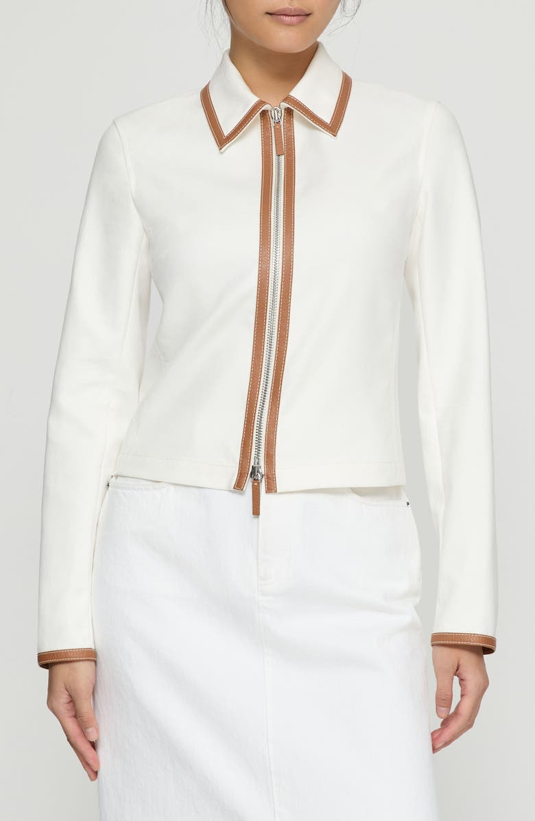 Lafayette 148 New York Collared Cotton Twill Zip Jacket, Main, color, White