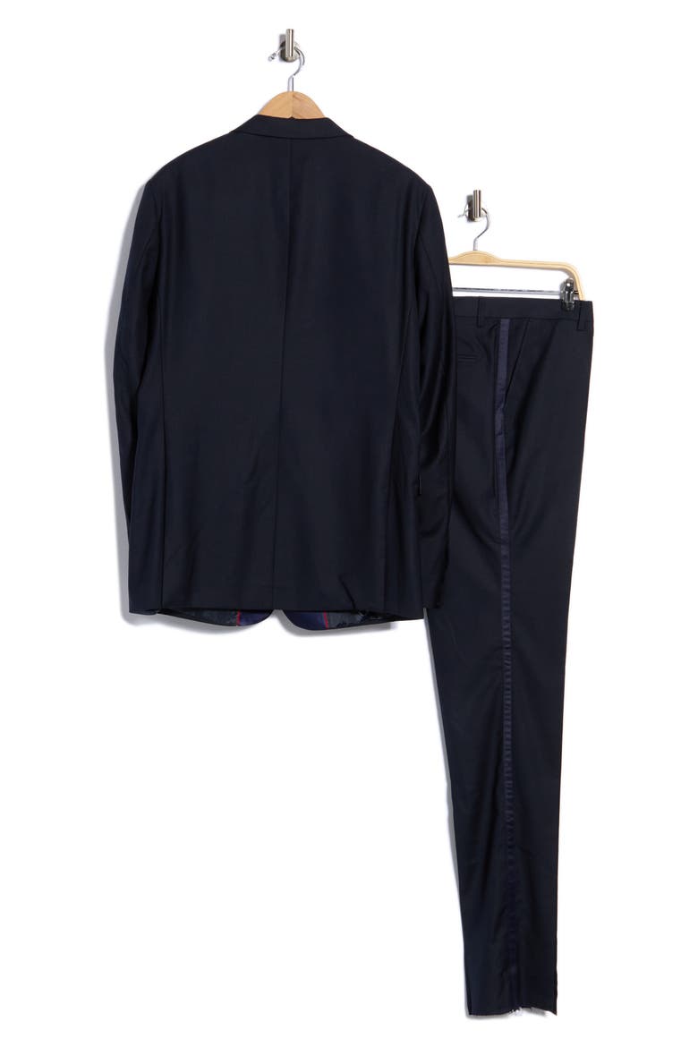 Regular Fit Navy Check Satin Lapel Tuxedo Suit, Alternate, color, NAVY
