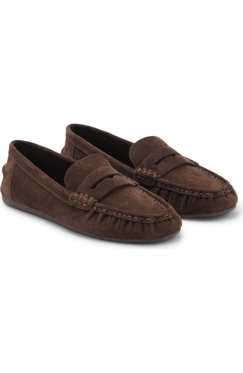 MANGO Suede Penny Loafer, Main, color, Chocolate