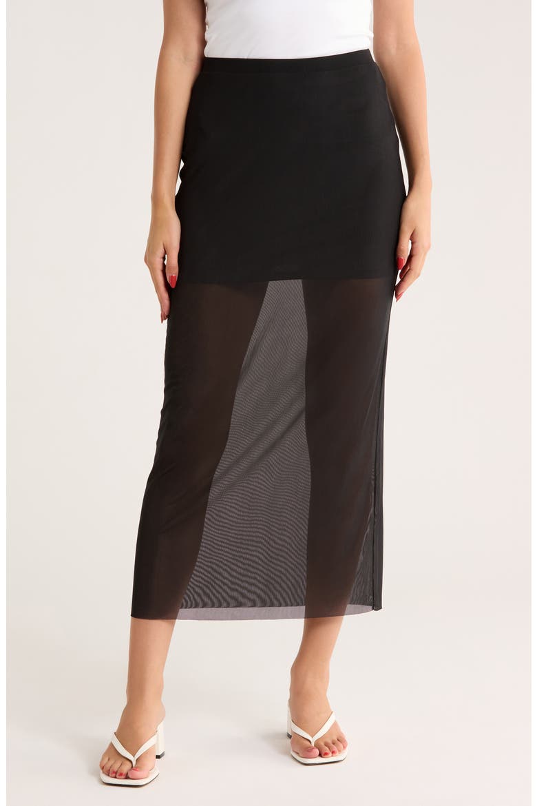 Mesh Midi Skirt, Main, color, BLACK
