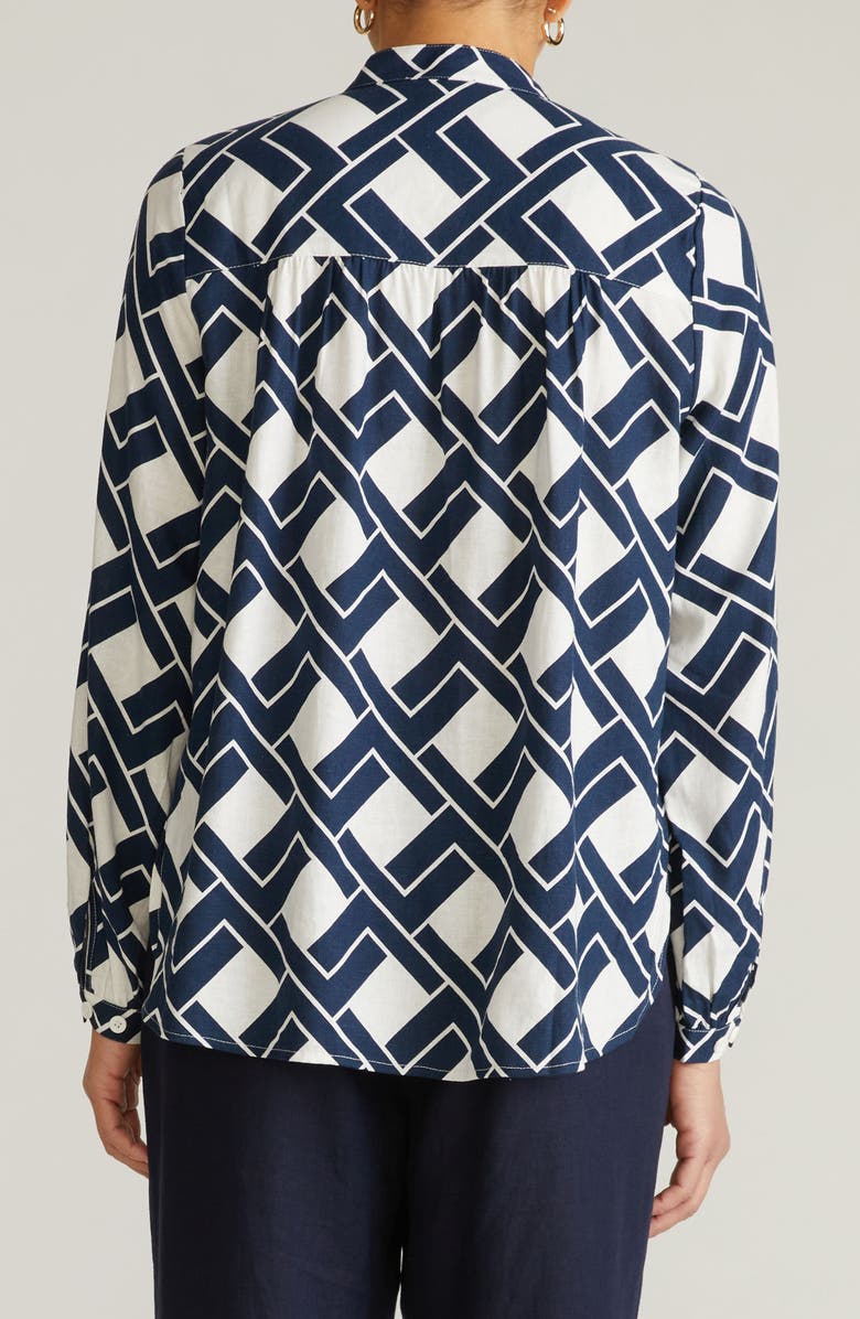 Universal Standard Aix Linen Blend Button-Up Shirt, Alternate, color, Geometrica Print
